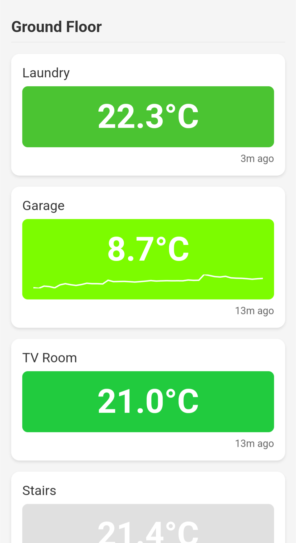 Screenshot of the web application with temperature readings